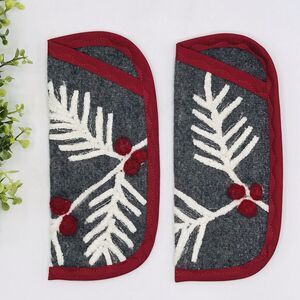 Lot of 2 Handmade Glasses Case Soft Fabric Grey w Holly Padded 8"x3.5"
